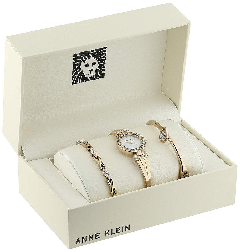 Anne Klein AK/1868GBST Juego de Reloj y Brazalete con Cristales Swarovski, Brazalete en Dorado, para Mujer