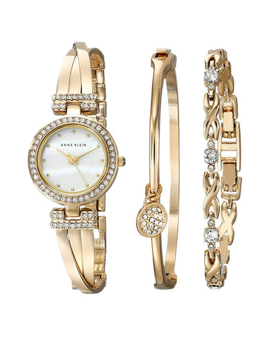 Anne Klein AK/1868GBST Juego de Reloj y Brazalete con Cristales Swarovski, Brazalete en Dorado, para Mujer